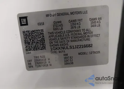 2018 GMC Acadia Slt-1 from USA, damaged, VIN 1GKKNULS1JZ216682